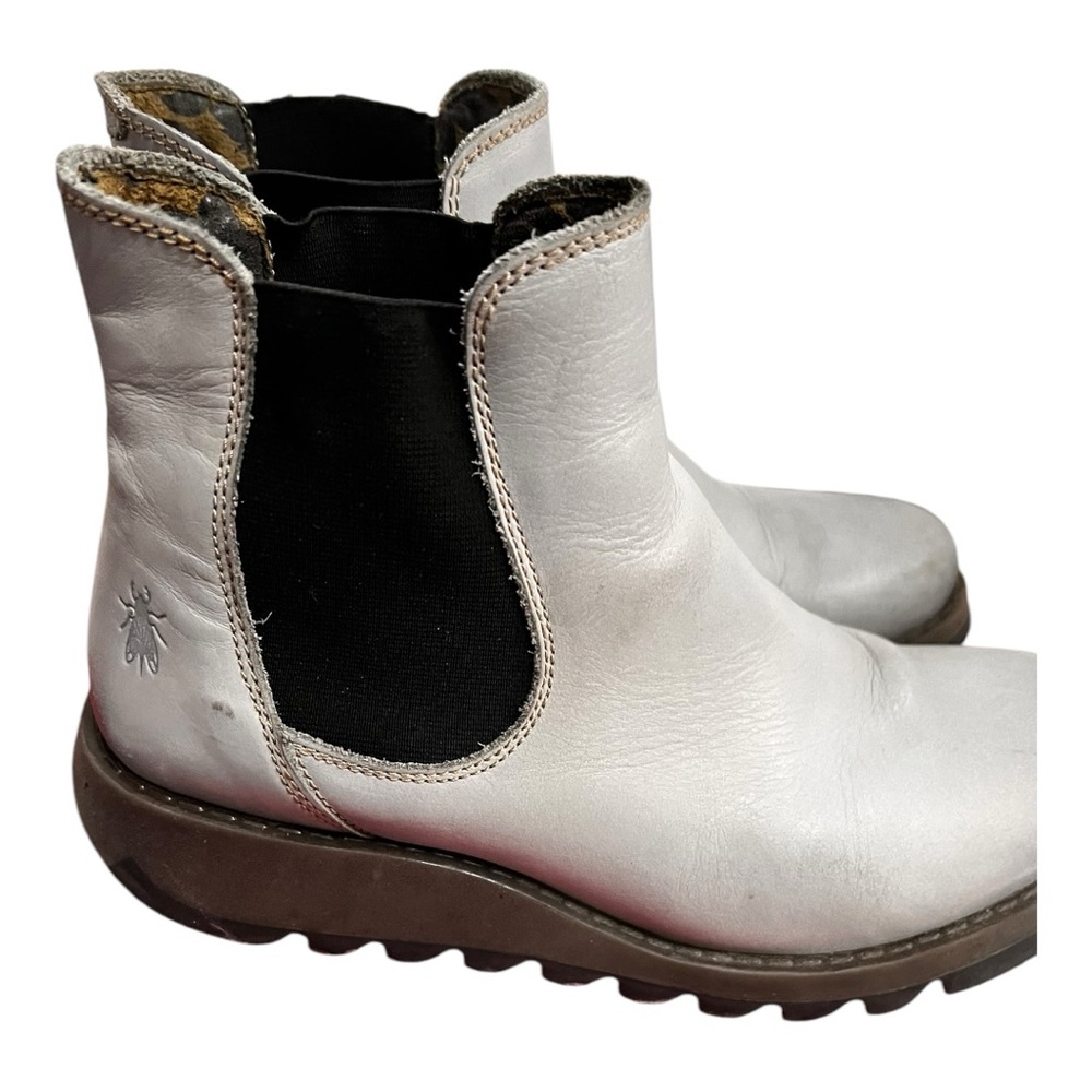 Women's White/grey Fly London Leather Ankle Boots size 39